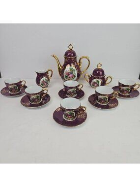 Vtg YS China Demitasse Coffee Tea Iridescent Porcelain Victorian Lustware Set 15